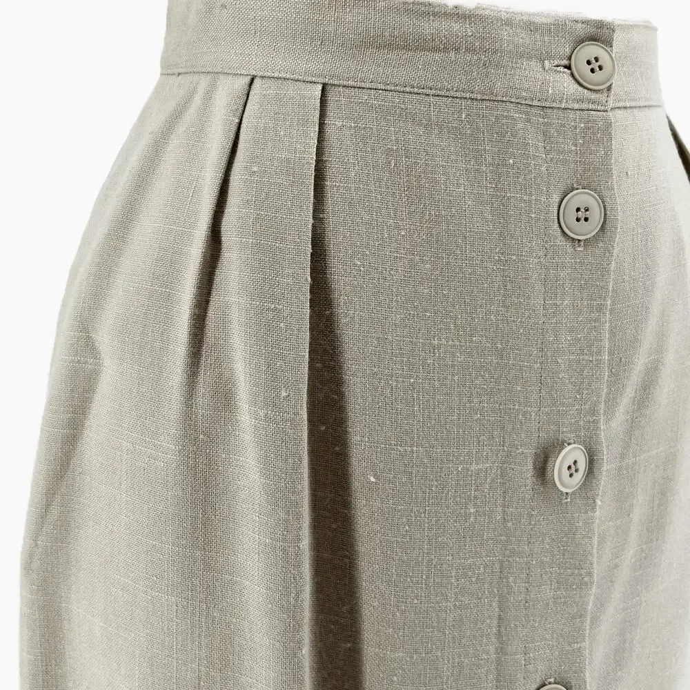 Vintage 70s/80s Jones New York Beige Linen Button Front Midi Skirt Large - Picture 6 of 10